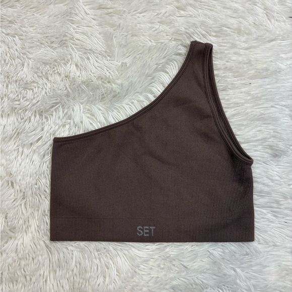 SET Active SCULPTFLEX RIBBED ONE SHOULDER BRA in Espresso - Picture 4 of 4